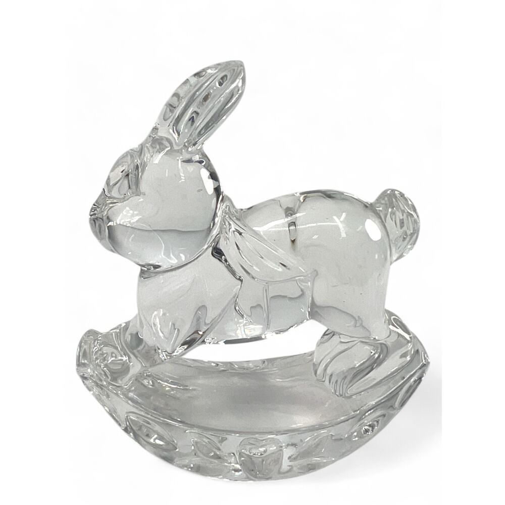 Vintage Jonal 24% Lead Clear Crystal Bunny Rocking Rabbit Paperweight Figurine